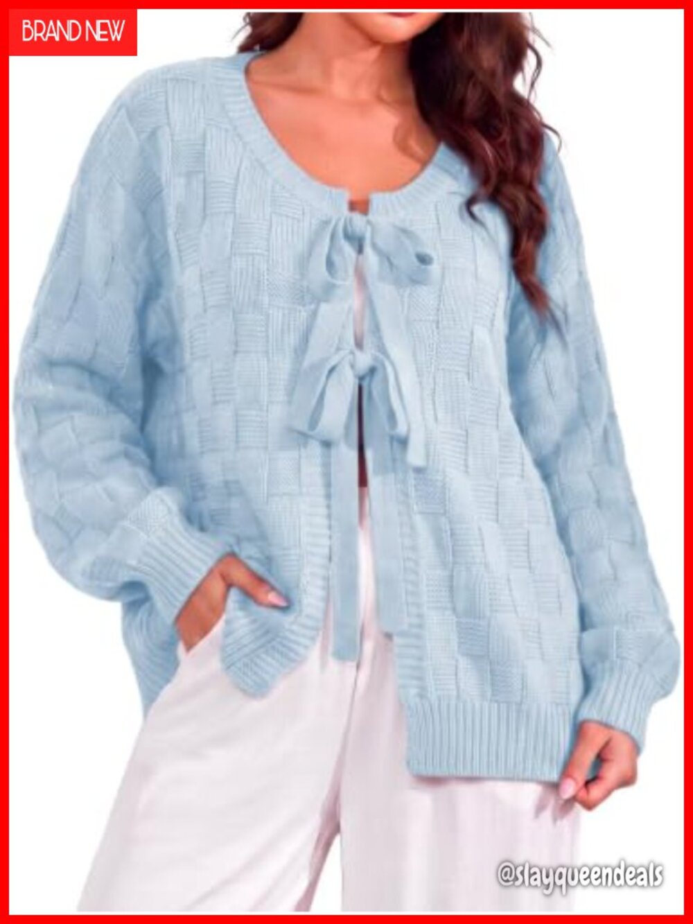 Chunky Knit Oversized Tie Front Cardigan Sweater with Lantern Sleeves